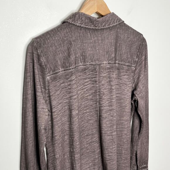 Soft Surroundings Womens Long Sleeve Button Up Shirt M Brown Floral Embroidery - Picture 6 of 8